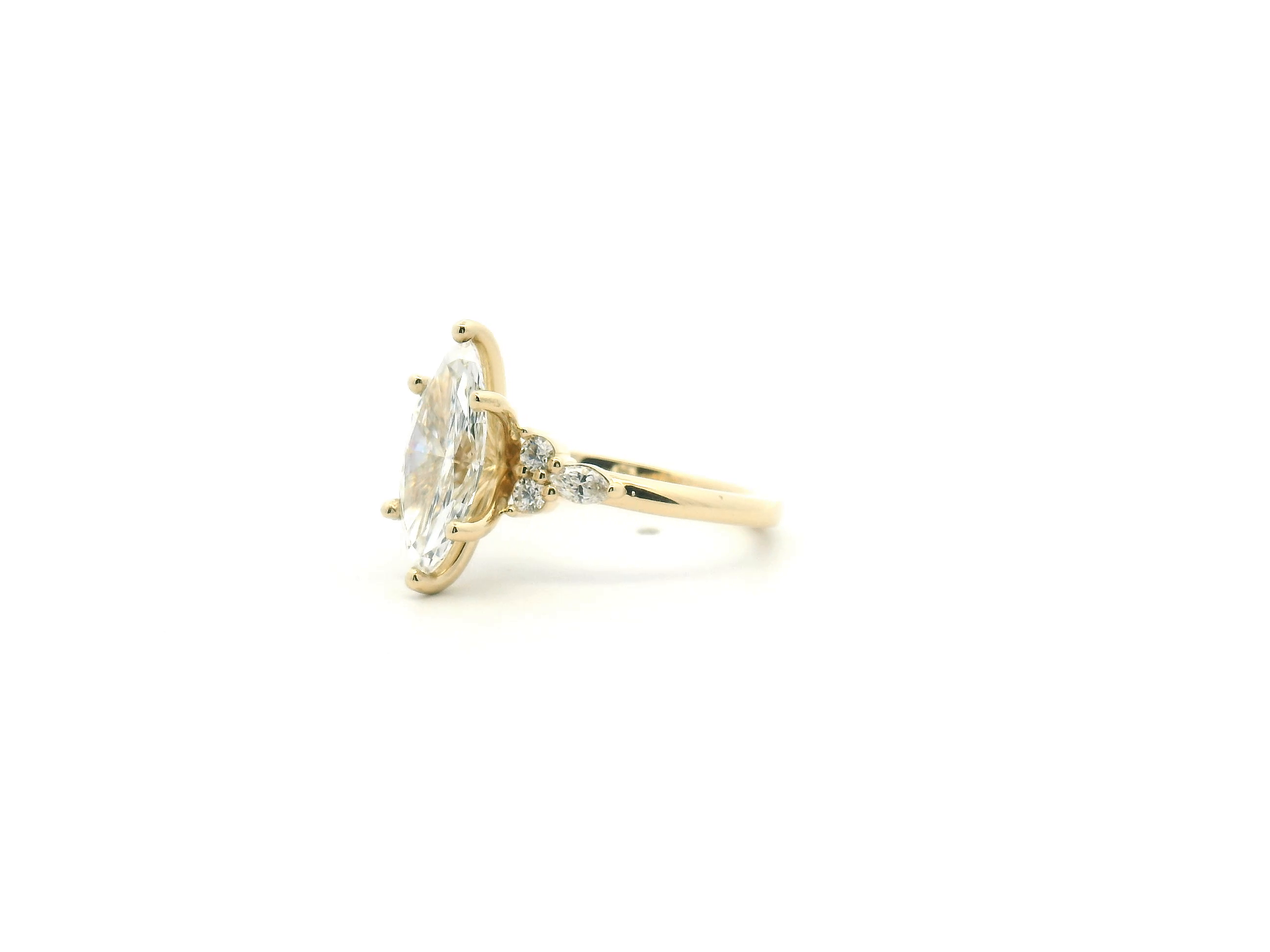 Marquise Diamond Side Stone Cluster Engagement Ring