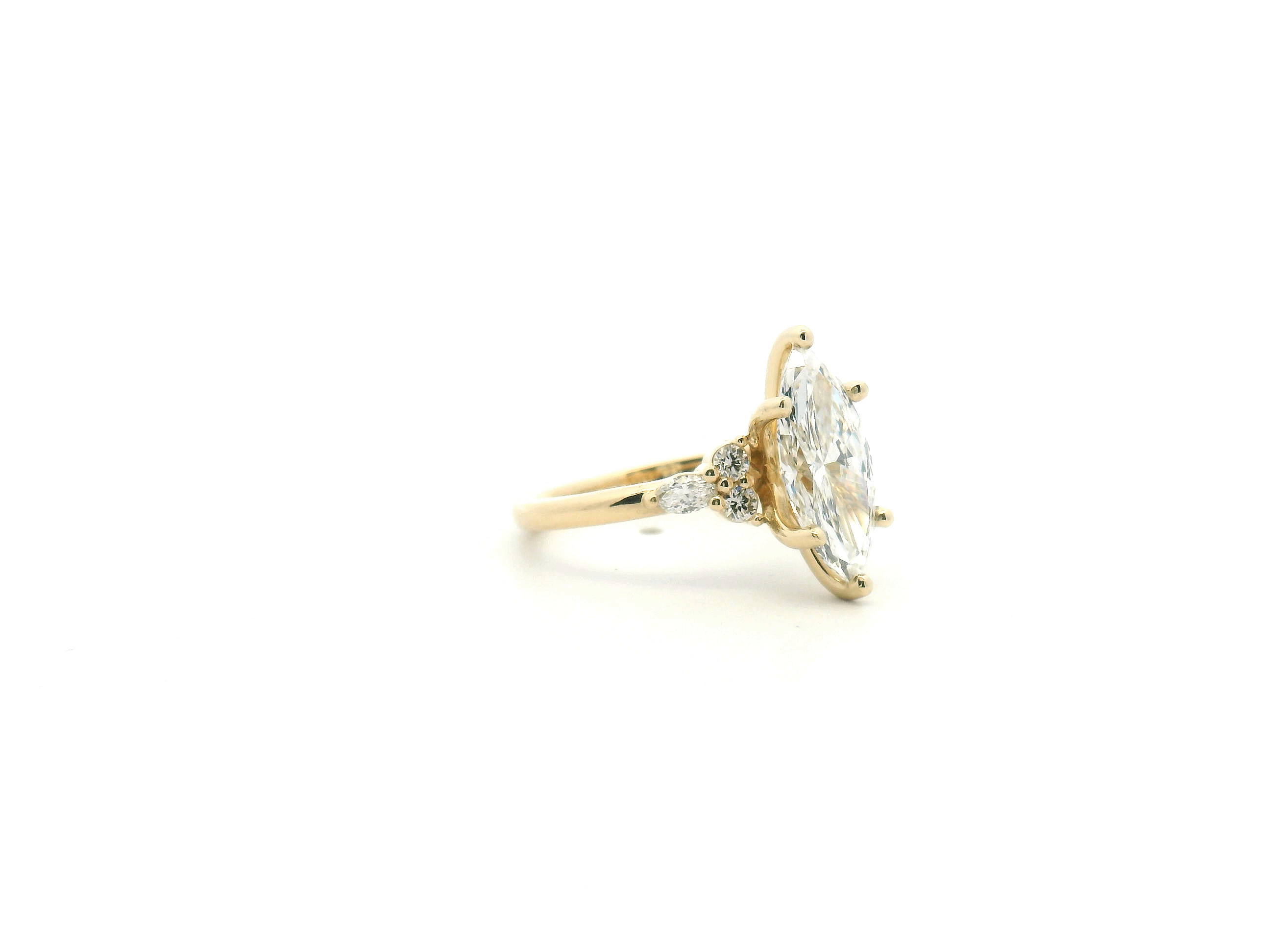 Marquise Diamond Side Stone Cluster Engagement Ring
