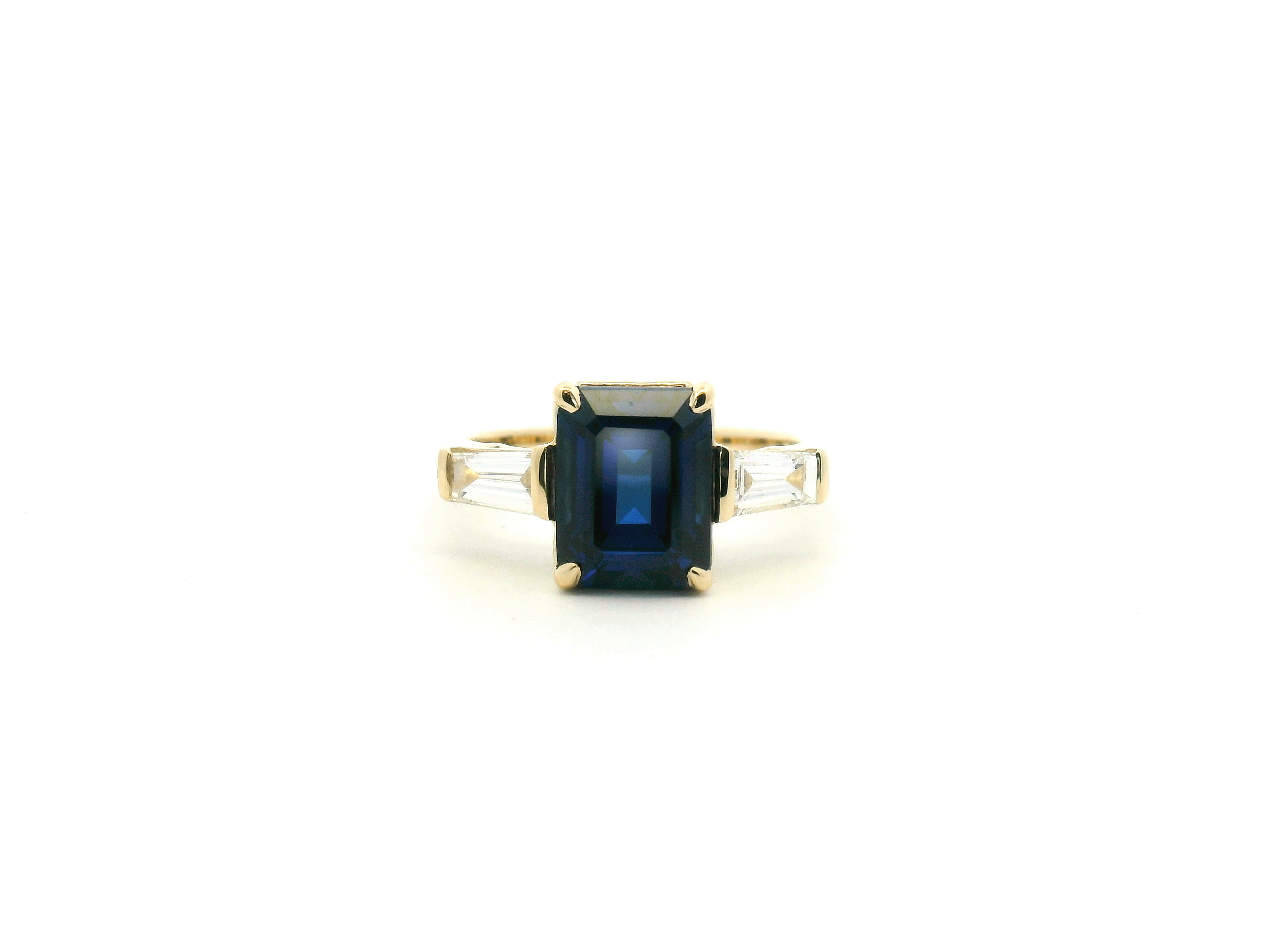 Blue Sapphire Three Stone Engagement Ring