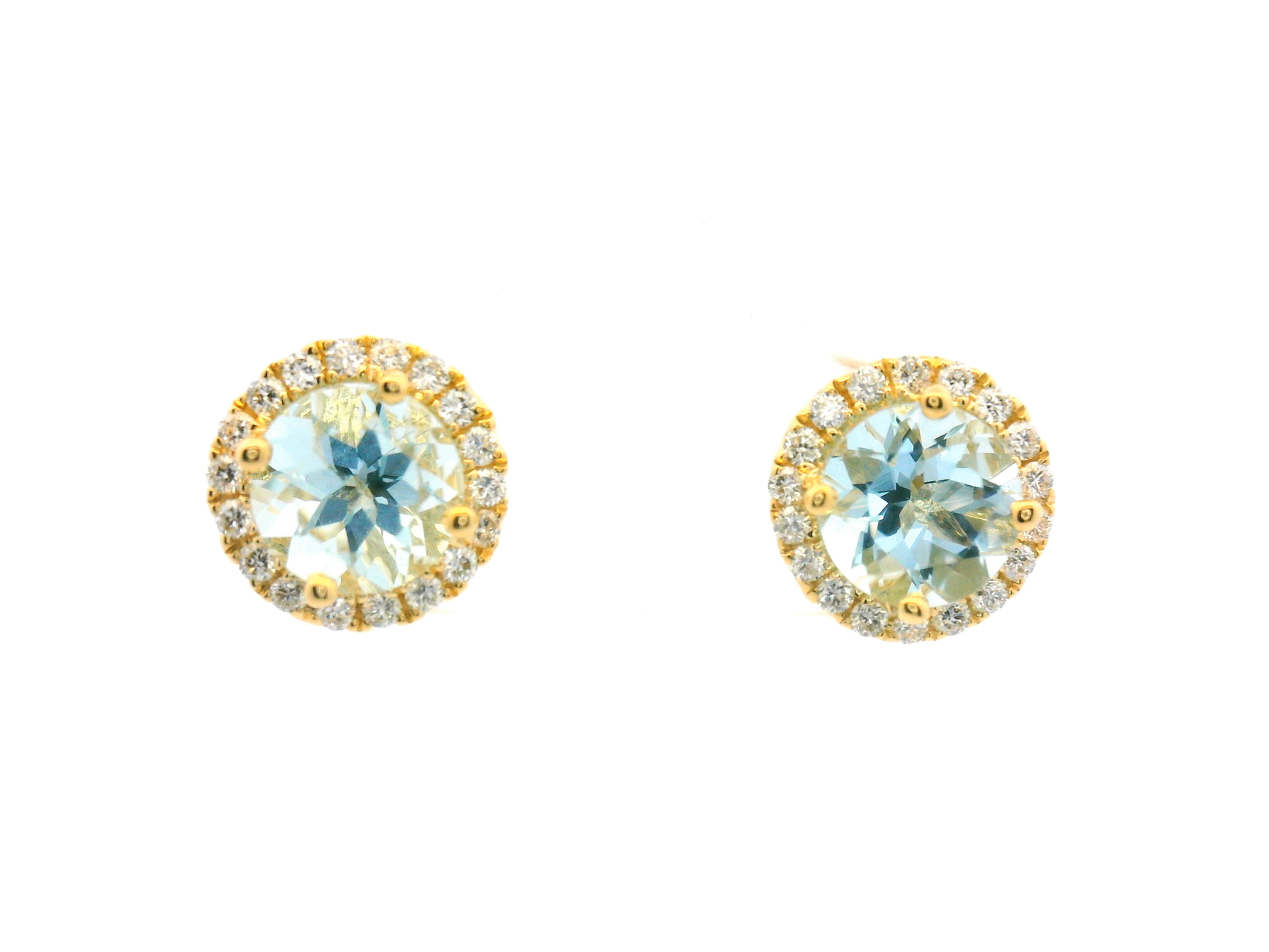 Aquamarine and Diamond Halo Stud Earrings