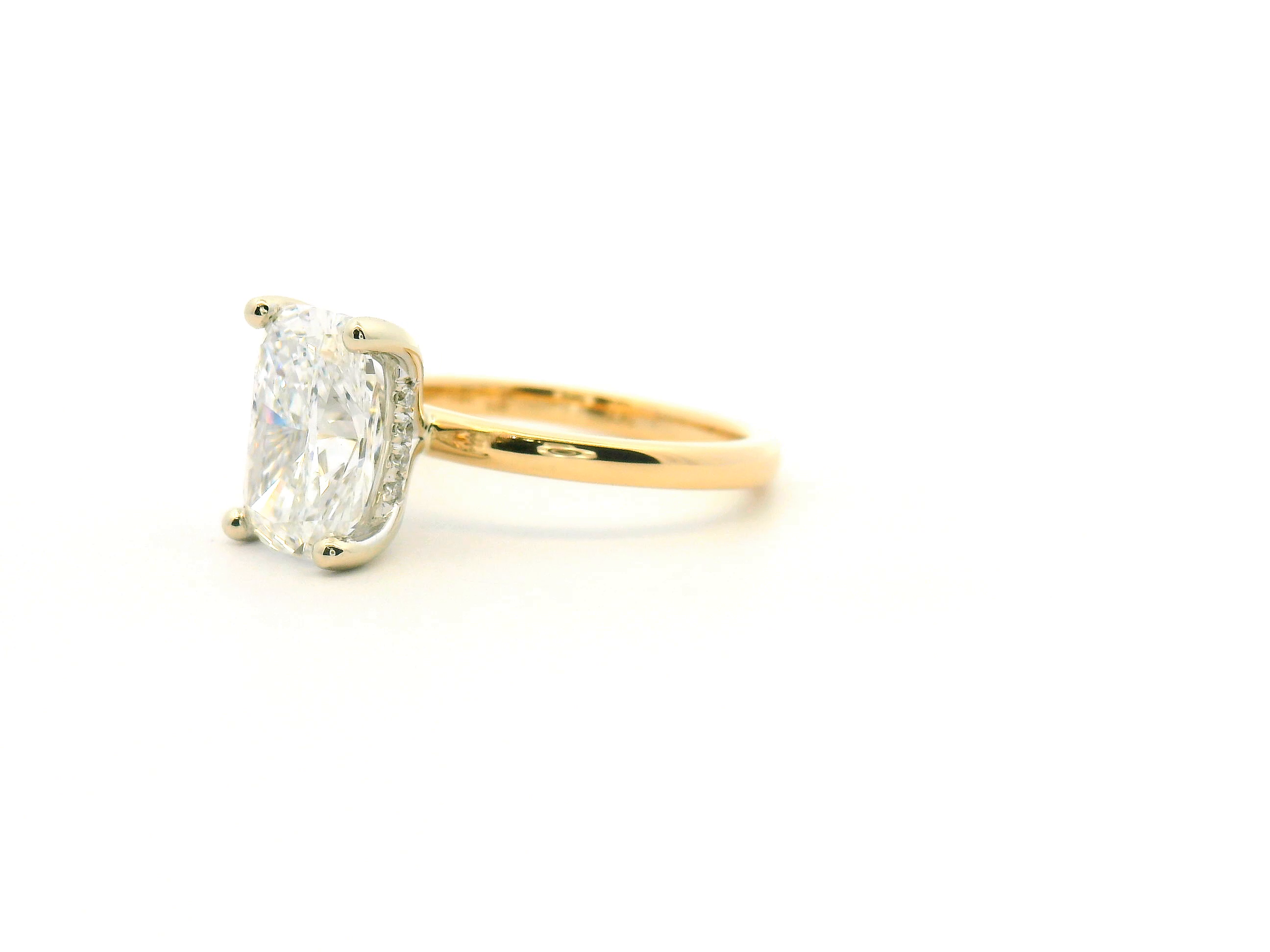 Elongated Cushion Hidden Halo Engagement Ring