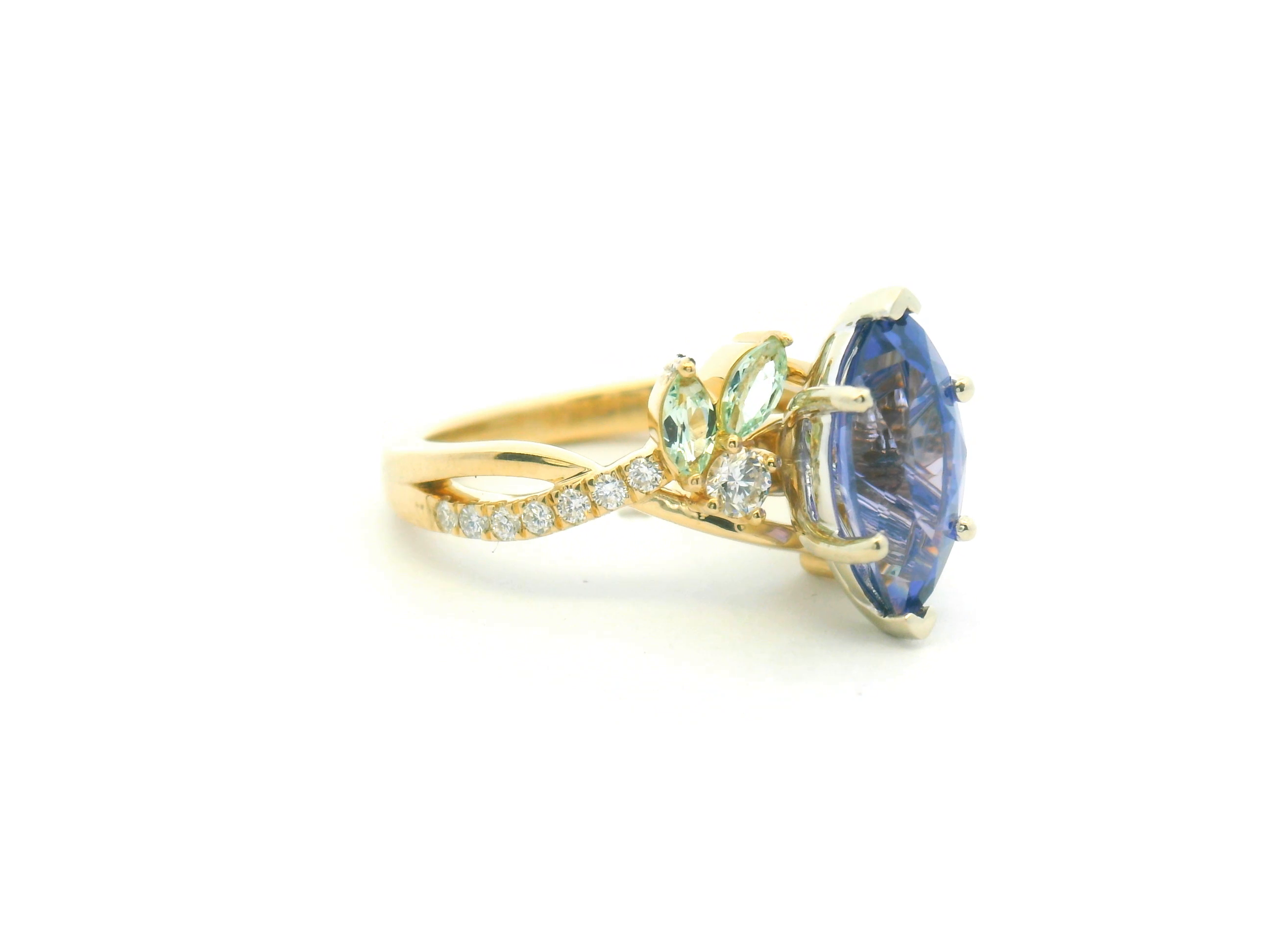 Sapphire Floral Cluster Twist Engagement Ring