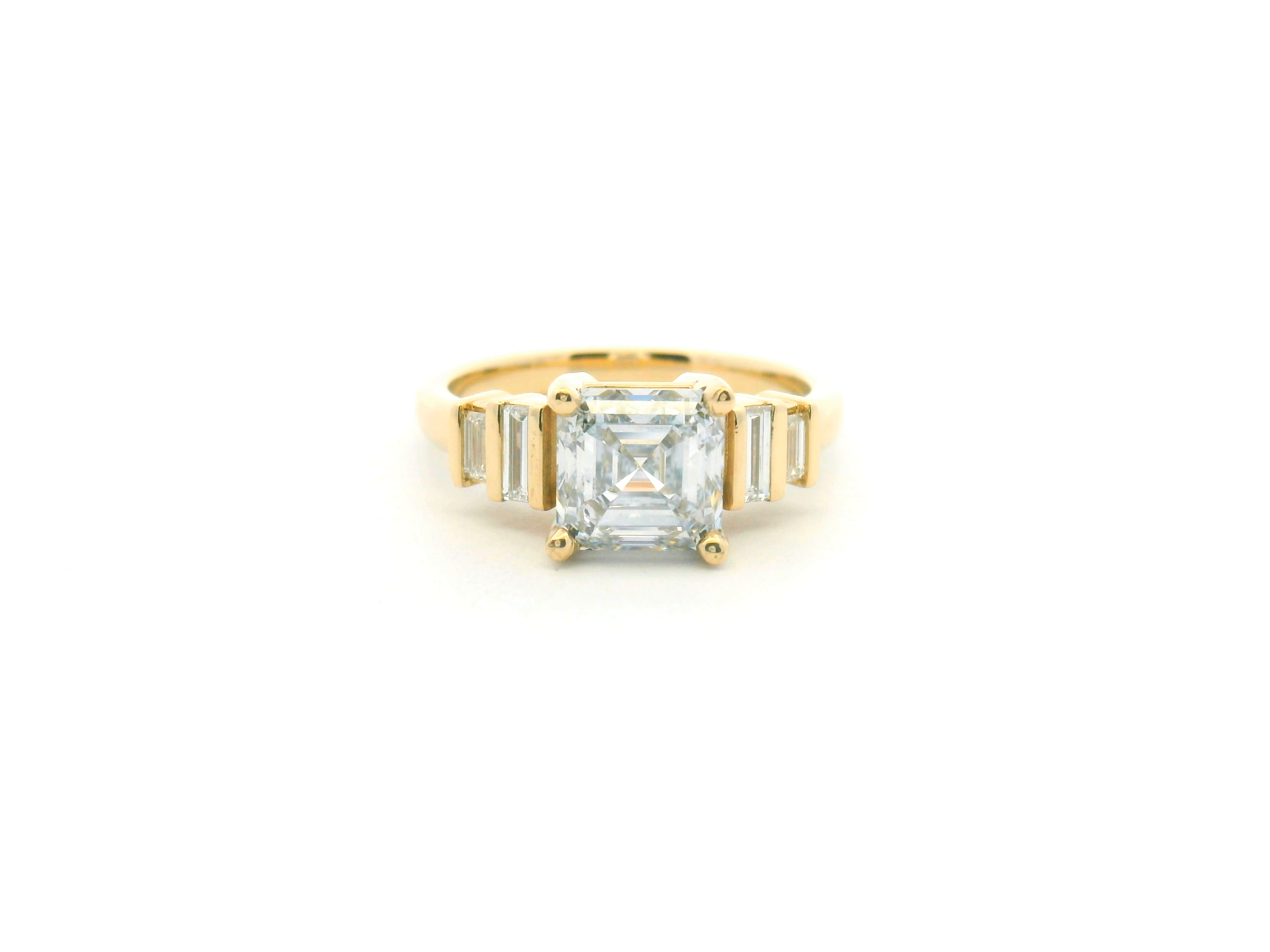 Asscher Cut Baguette Accented Engagement Ring