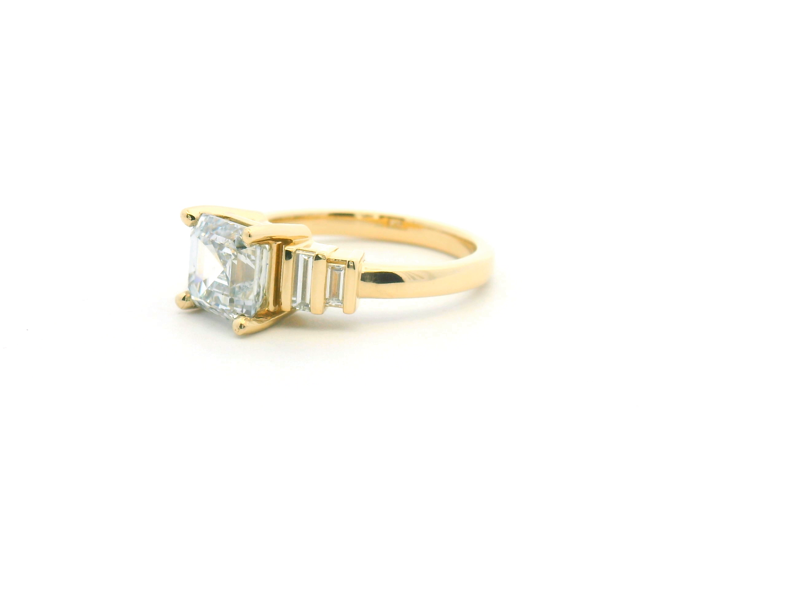 Asscher Cut Baguette Accented Engagement Ring