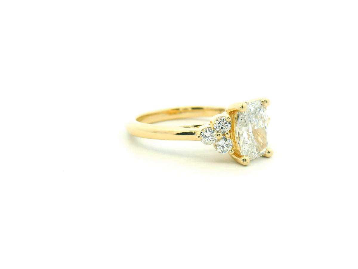 Elongated Cushion Diamond Cluster Engagement Ring