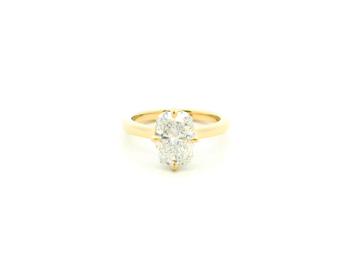 Elongated Cushion Cathedral Solitaire Engagement Ring with Compass Claw Prongs