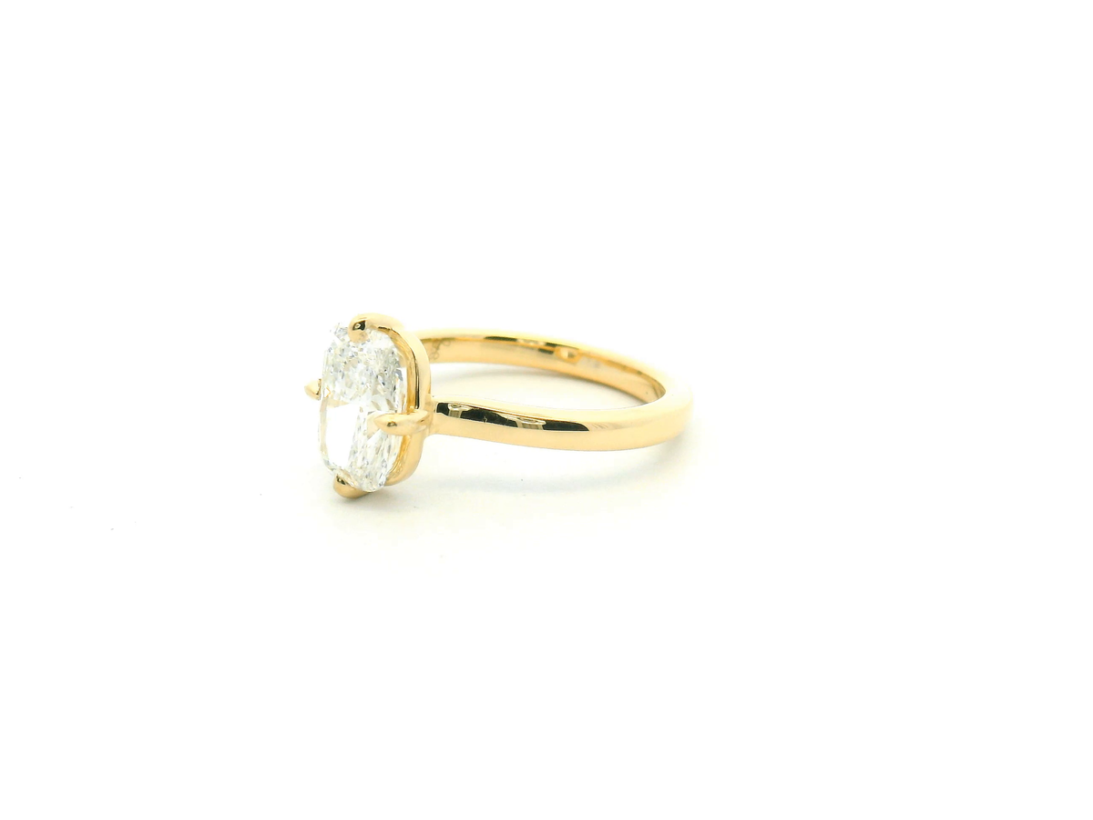 Elongated Cushion Cathedral Solitaire Engagement Ring with Compass Claw Prongs