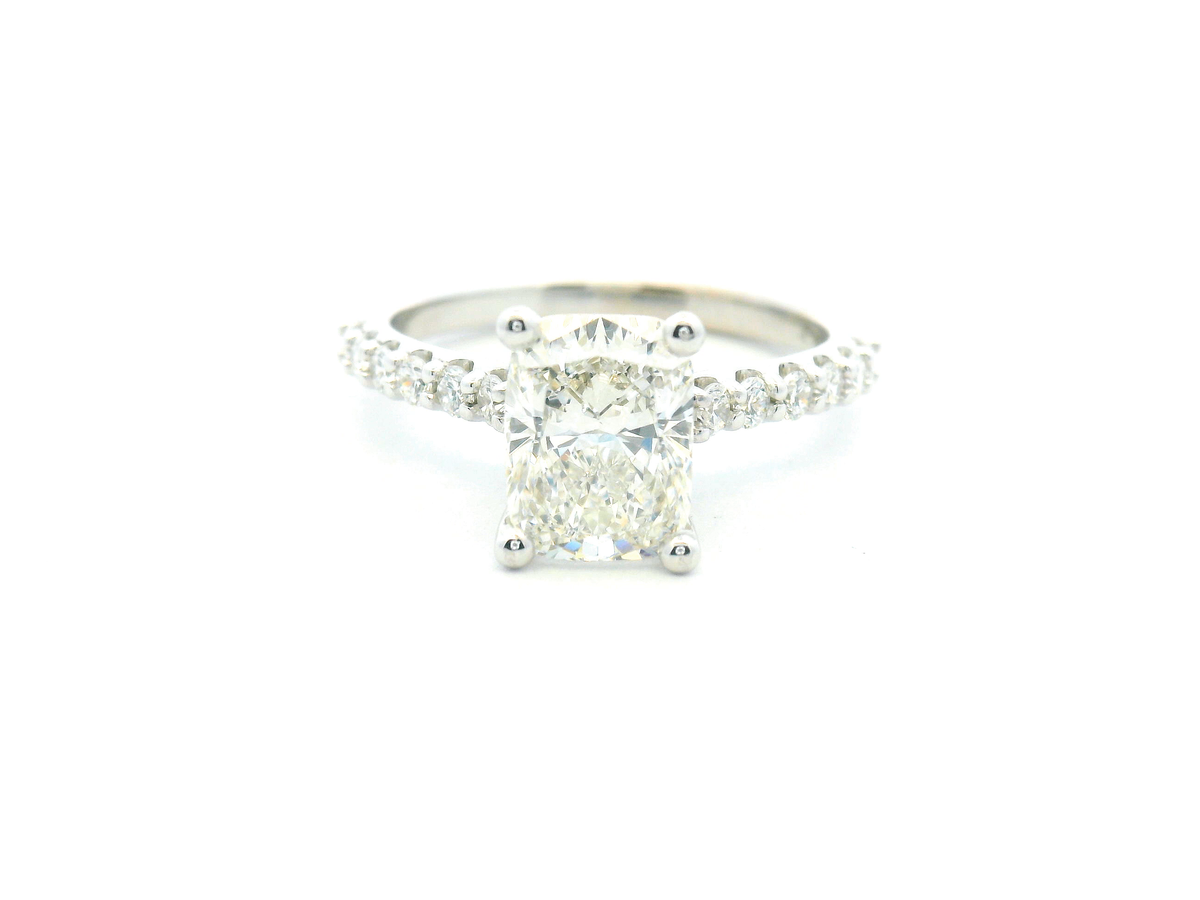 Cathedral Accented Elongated Cushion Engagement Ring
