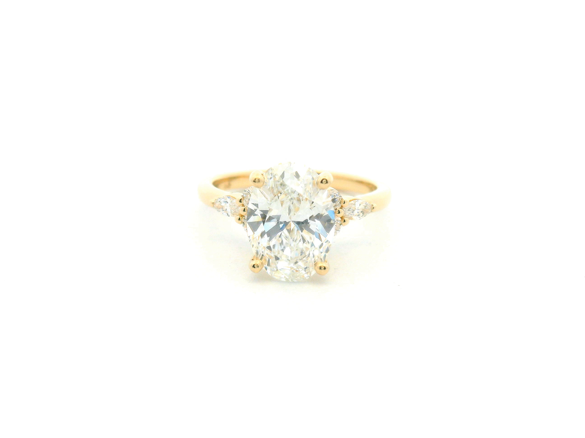 Oval Diamond Cluster Accent Engagement Ring