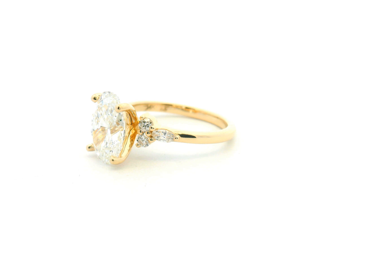 Oval Diamond Cluster Accent Engagement Ring