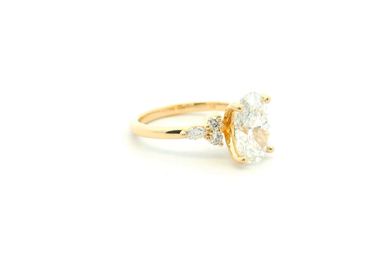 Oval Diamond Cluster Accent Engagement Ring