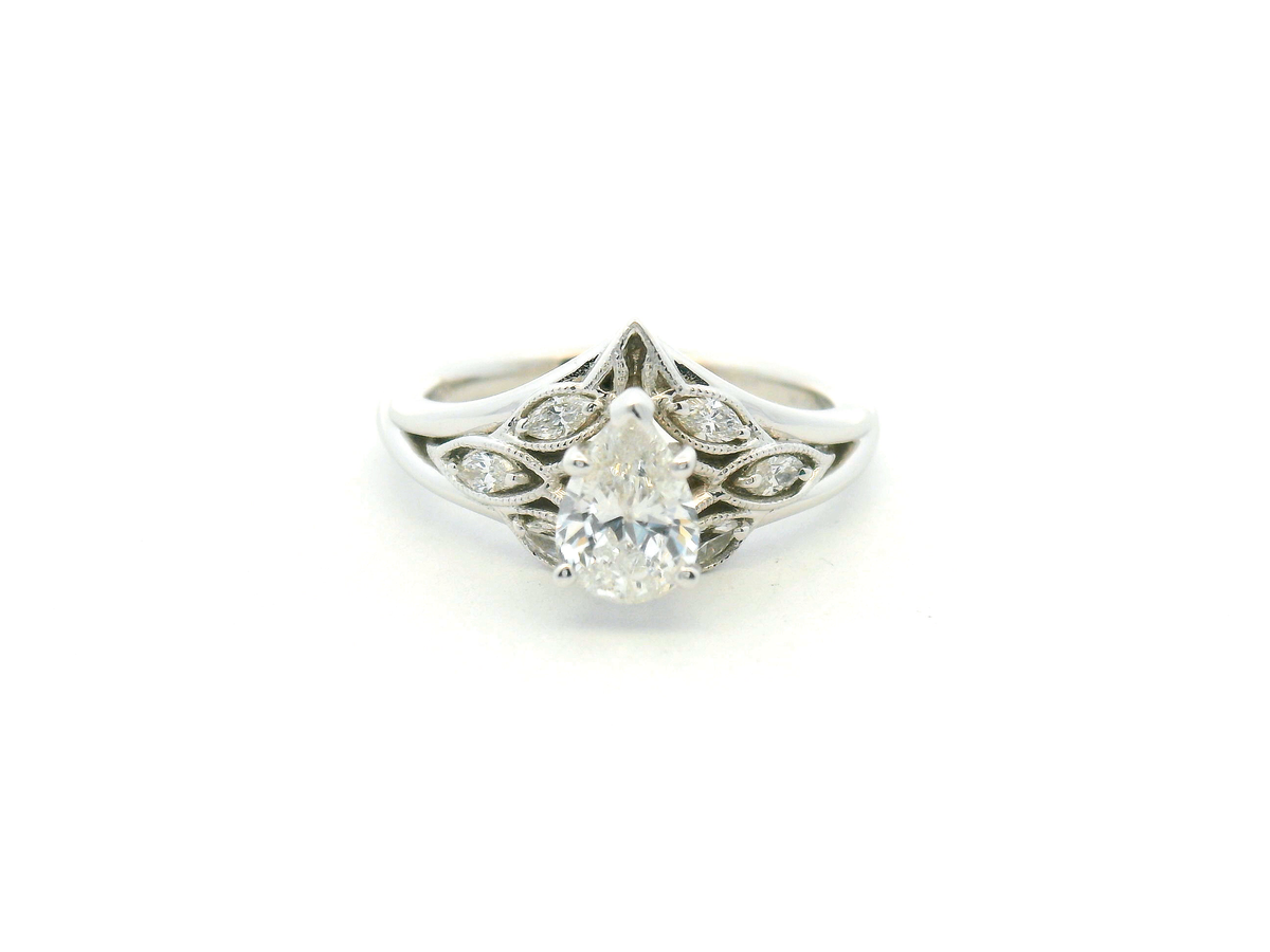Vintage Pear Diamond Floral Cluster Engagement Ring