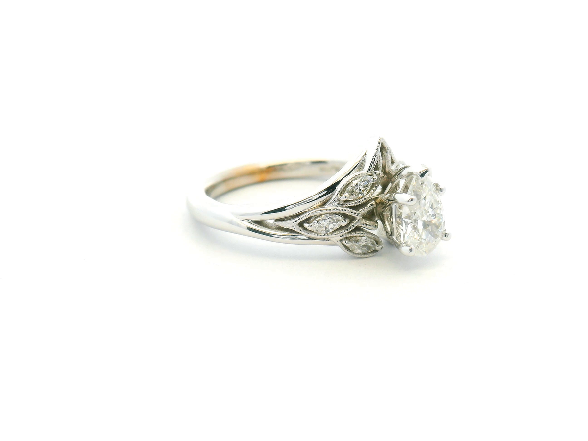 Vintage Pear Diamond Floral Cluster Engagement Ring
