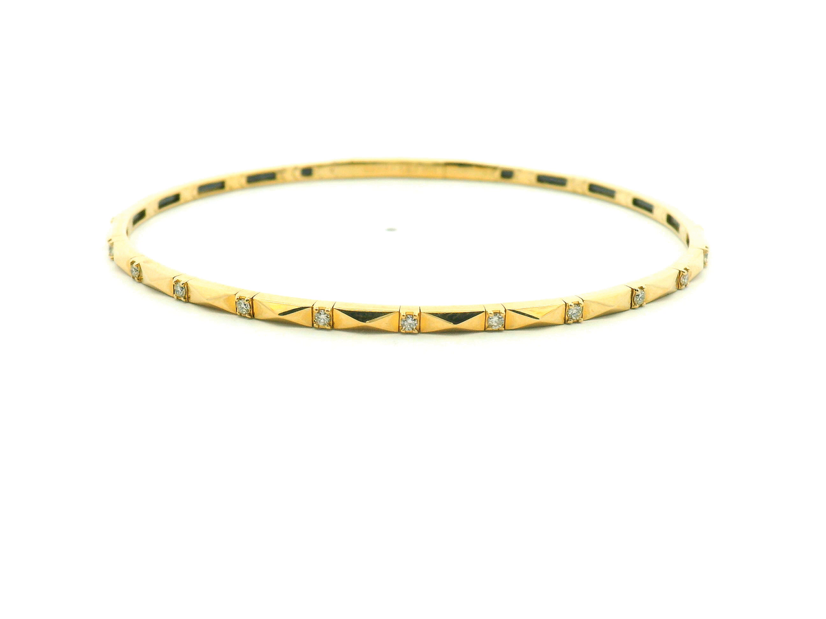Yellow Gold Diamond Bangle Bracelet with Geometric Design