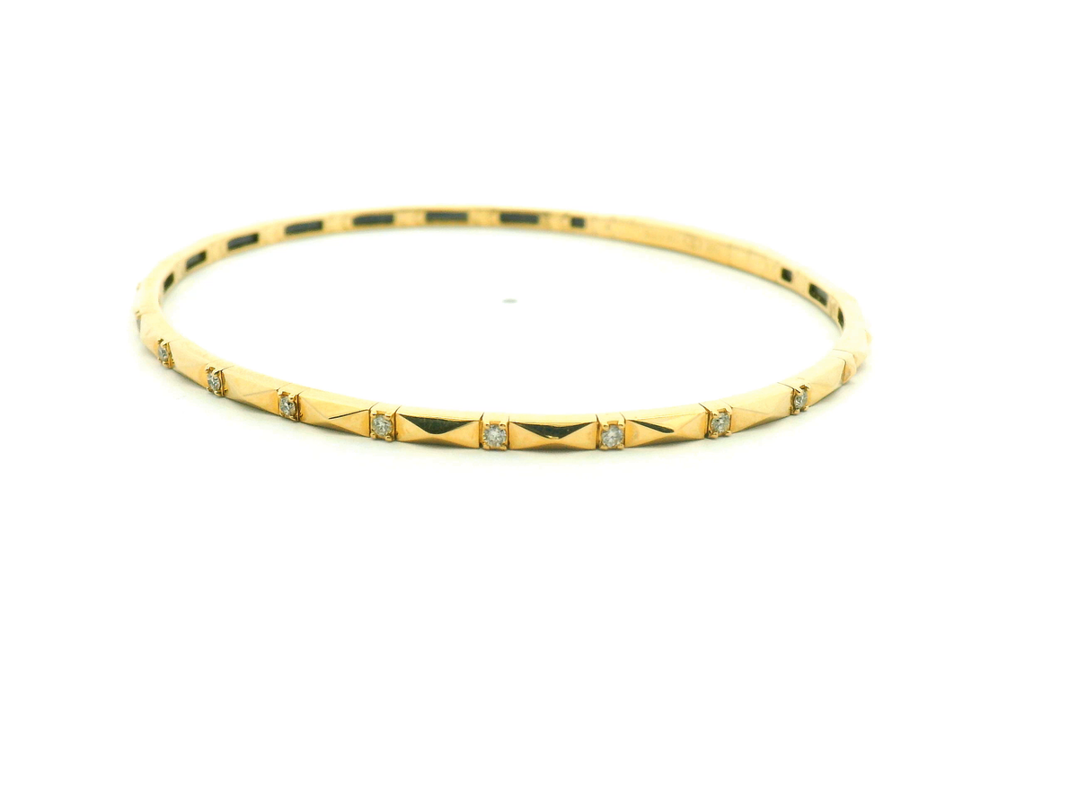 Yellow Gold Diamond Bangle Bracelet with Geometric Design