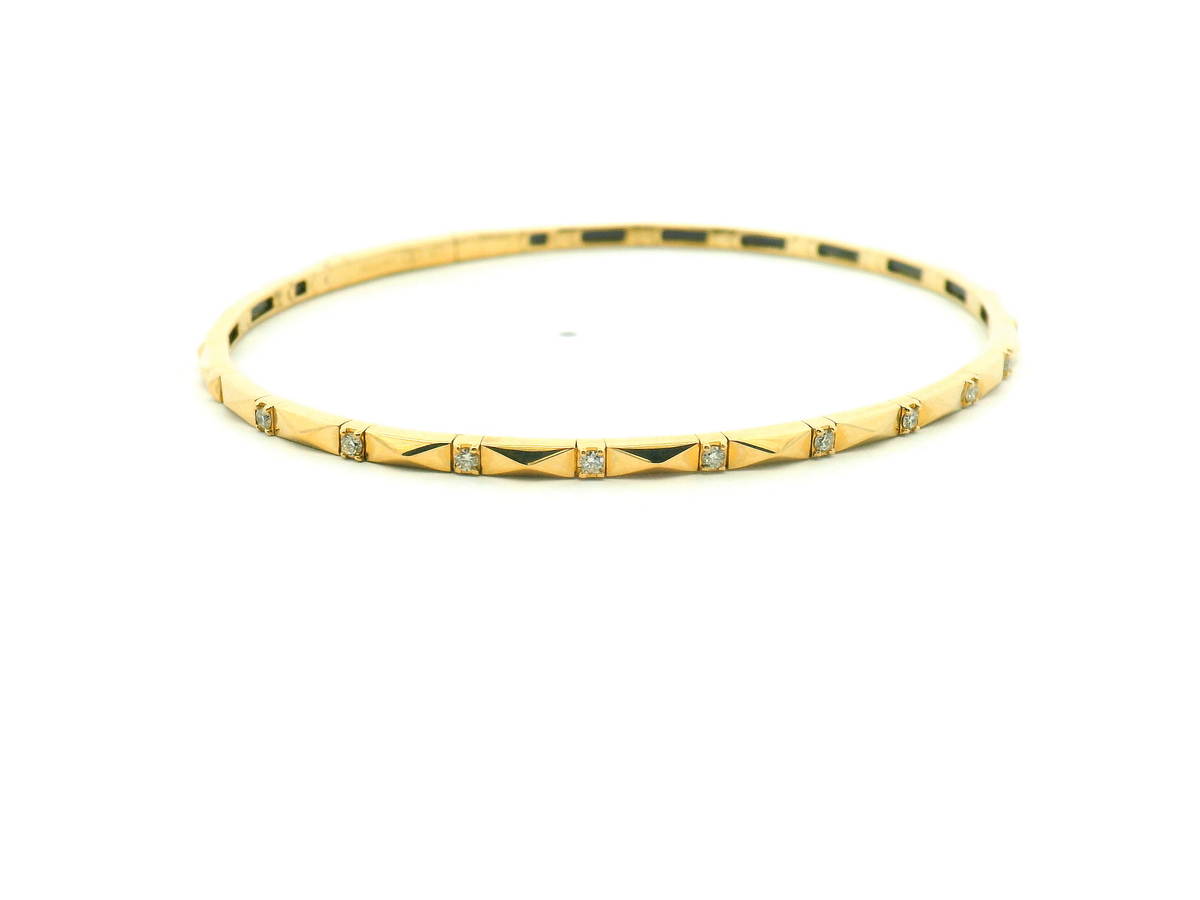 Yellow Gold Diamond Bangle Bracelet with Geometric Design