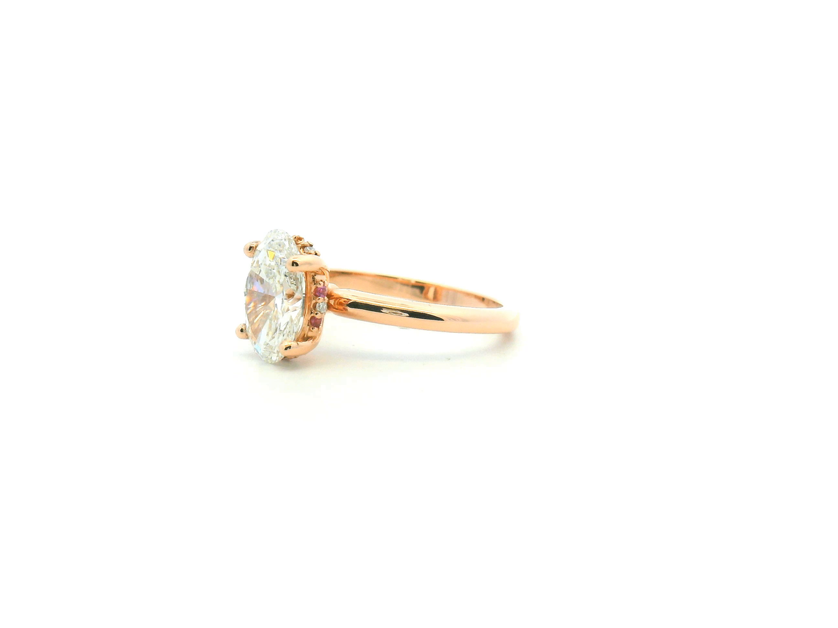 Solitaire Engagement Ring with Pink Sapphire & Diamond Hidden Halo