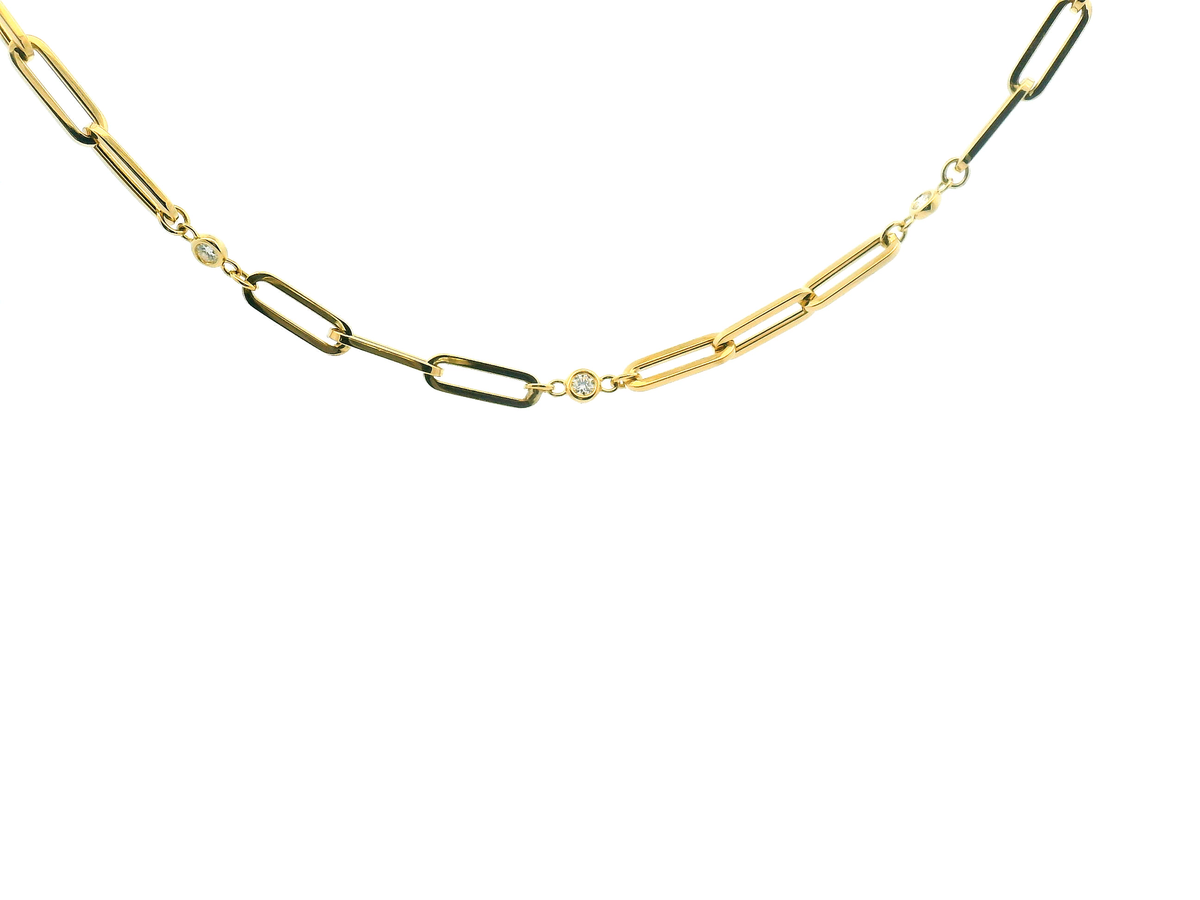 Elongated Paperclip Link Chain Necklace with Diamond Accents