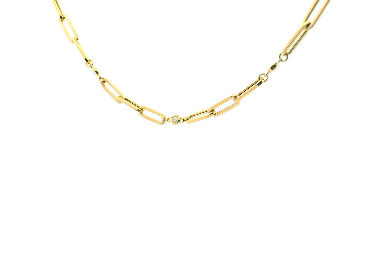 Elongated Paperclip Link Chain Necklace with Diamond Accents