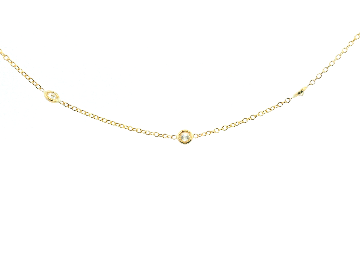 Bezel Set Round Diamond Station Necklace