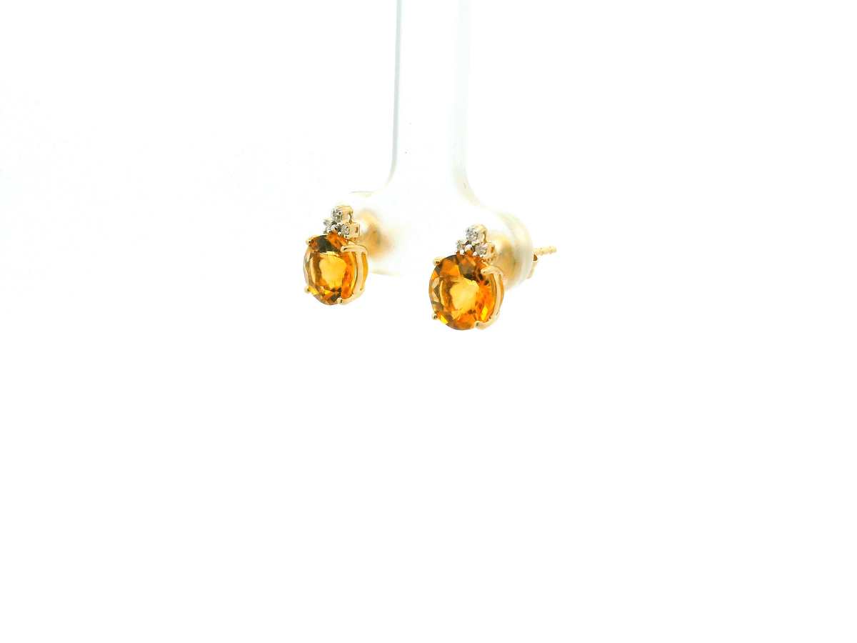 Round Citrine and Diamond Accent Stud Earrings