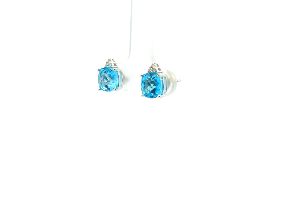 Round Blue Topaz and Diamond Accent Stud Earrings