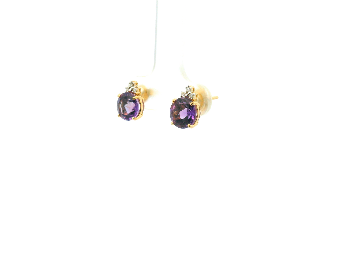 Round Amethyst and Diamond Accent Stud Earrings