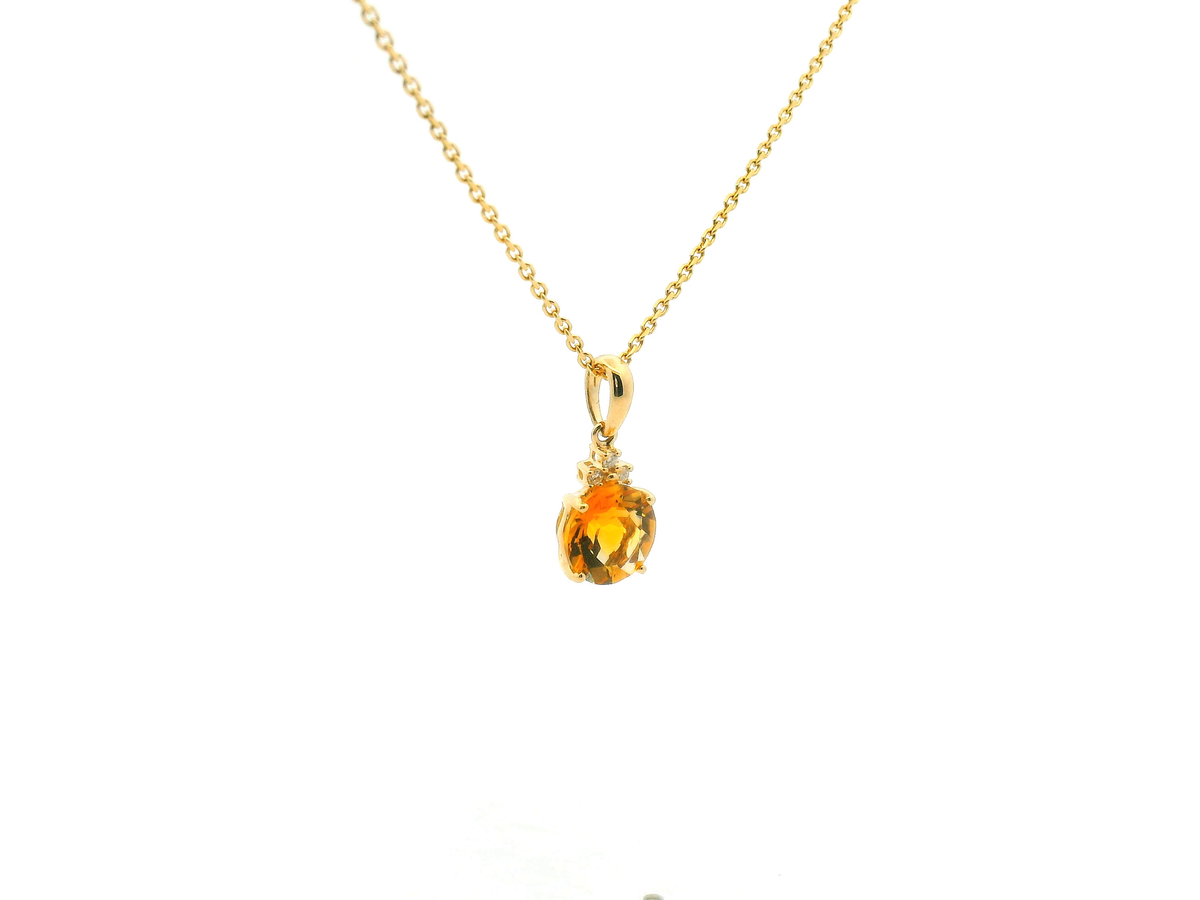 Round Citrine and Diamond Accent Pendant Necklace