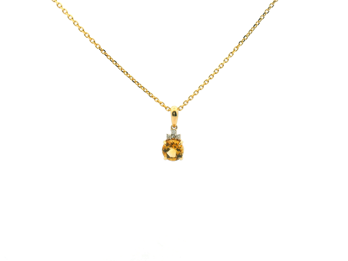 Round Citrine and Diamond Accent Pendant Necklace