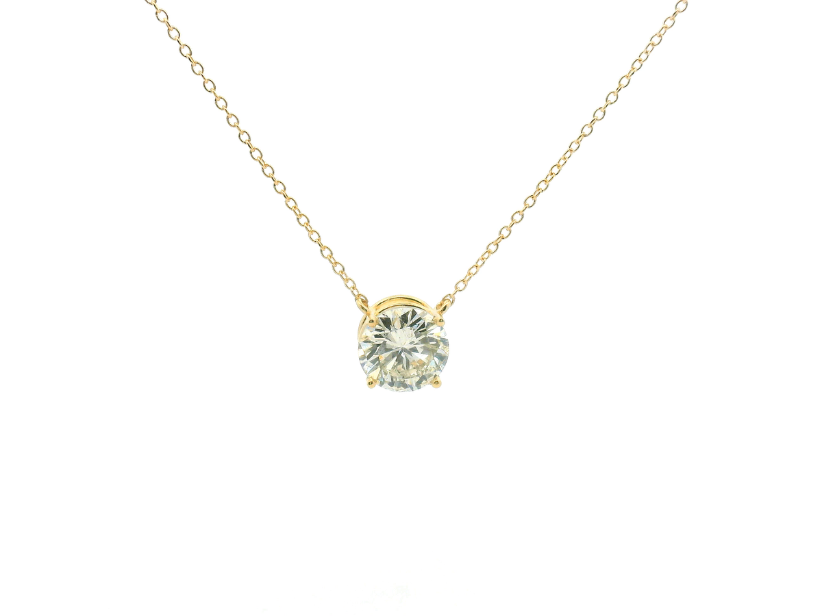 Yellow Gold Round Solitaire Diamond Pendant Necklace