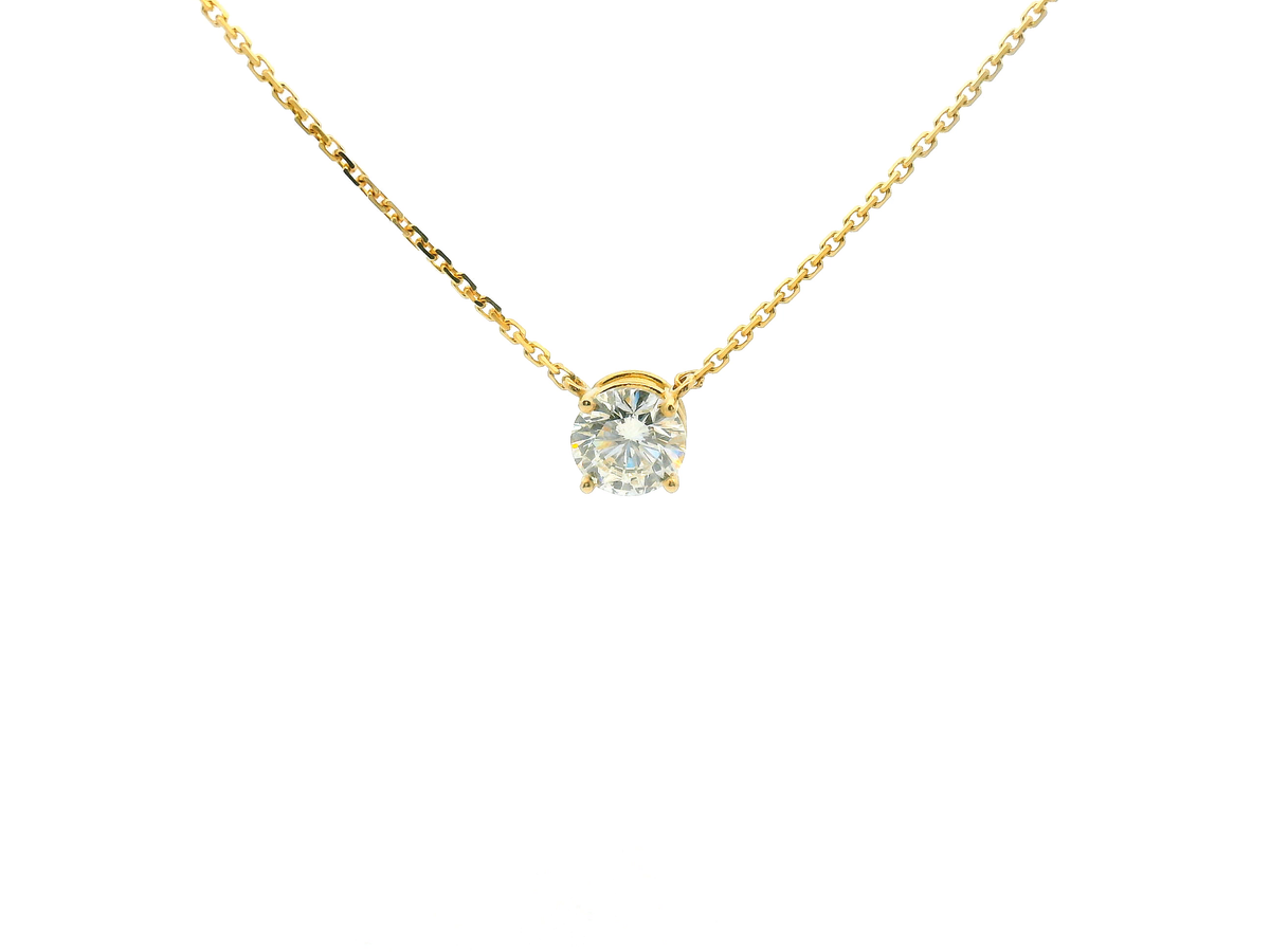 Yellow Gold Round Brilliant Cut Diamond Solitaire Station Necklace