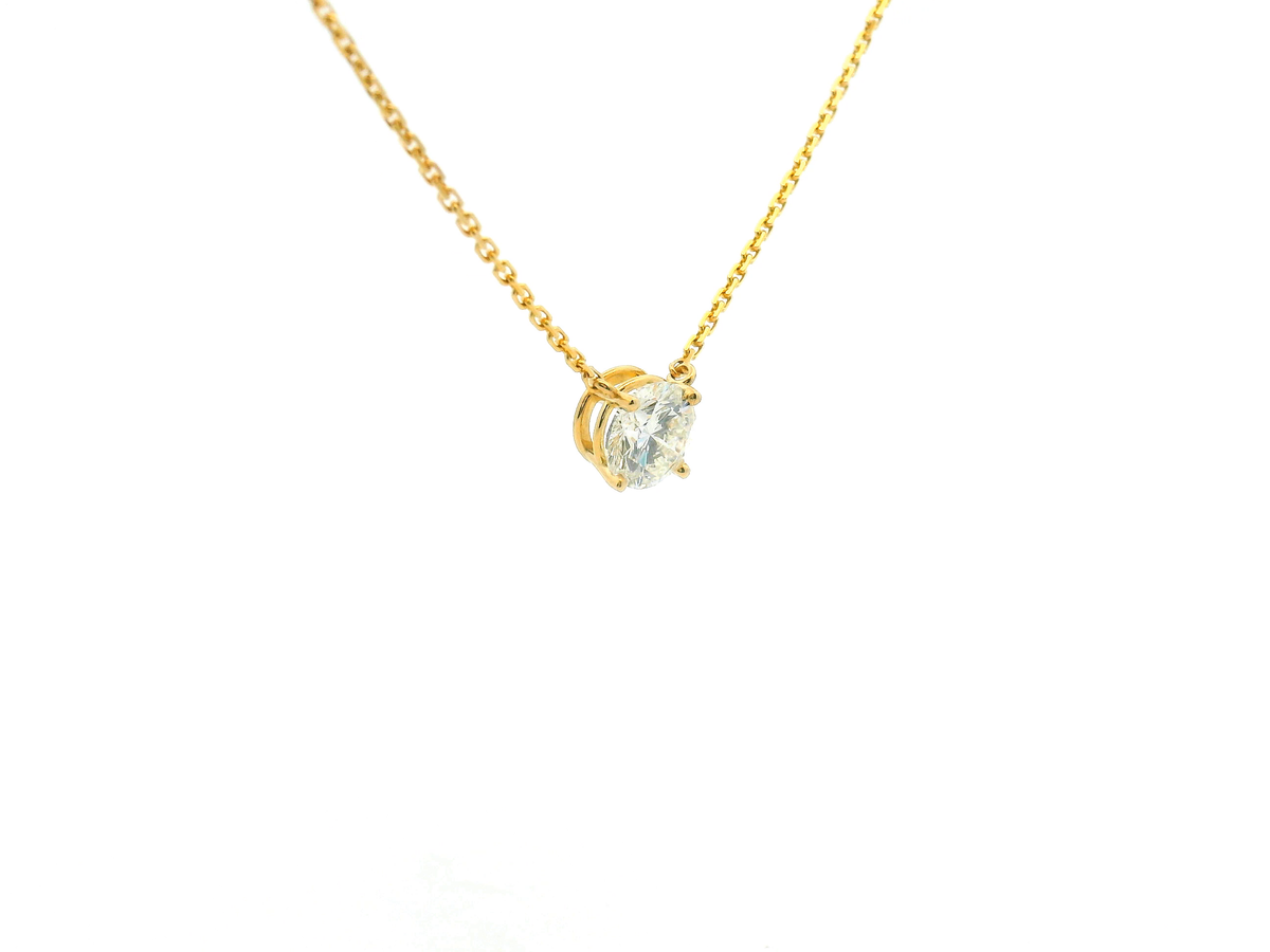Yellow Gold Round Brilliant Cut Diamond Solitaire Station Necklace