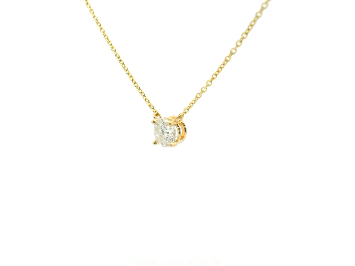Yellow Gold Round Brilliant Cut Diamond Solitaire Station Necklace