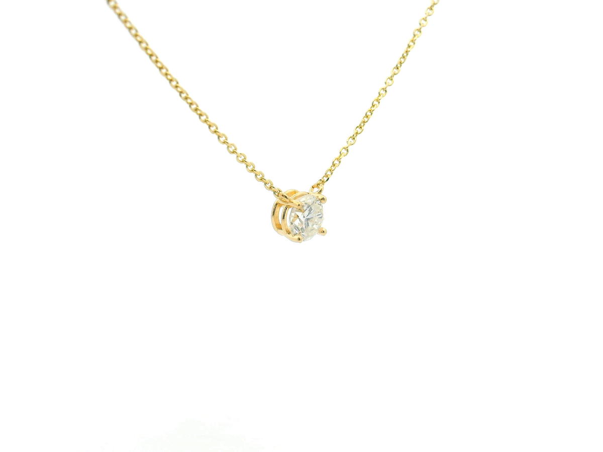 Yellow Gold Round Brilliant Cut Diamond Solitaire Station Necklace