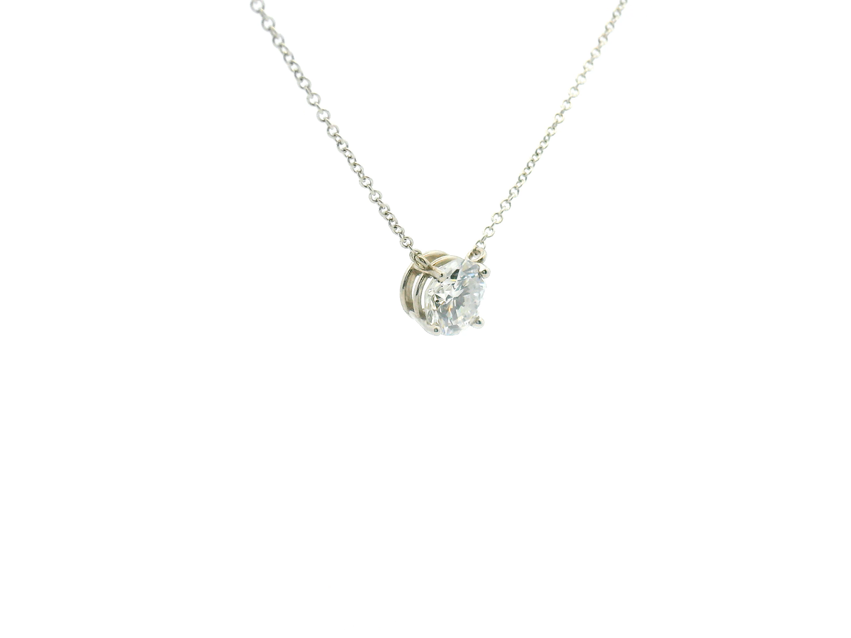 White Gold Round Brilliant Cut Diamond Solitaire Station Necklace