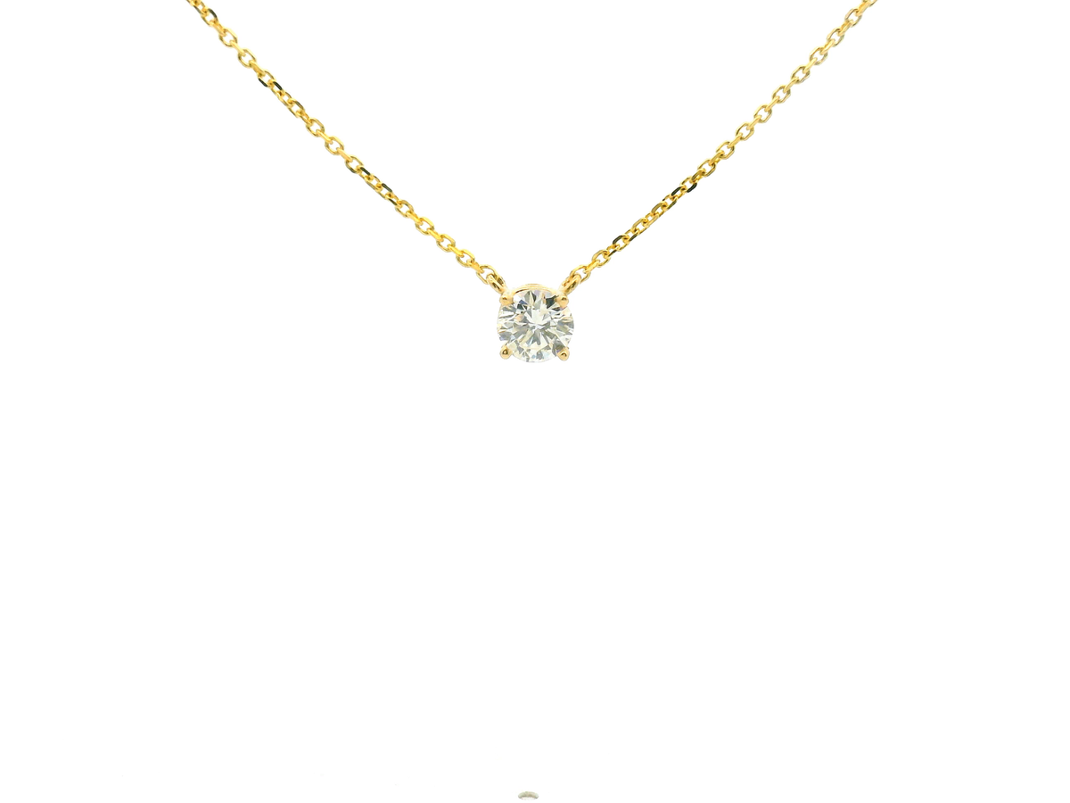 Yellow Gold Round Brilliant Cut Diamond Solitaire Station Necklace