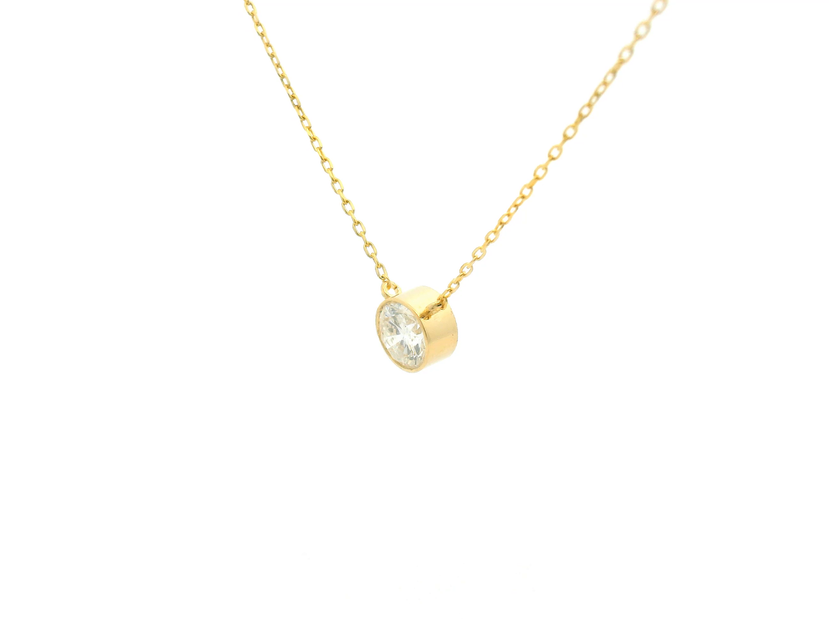 Yellow Round Diamond Bezel Set Solitaire Necklace