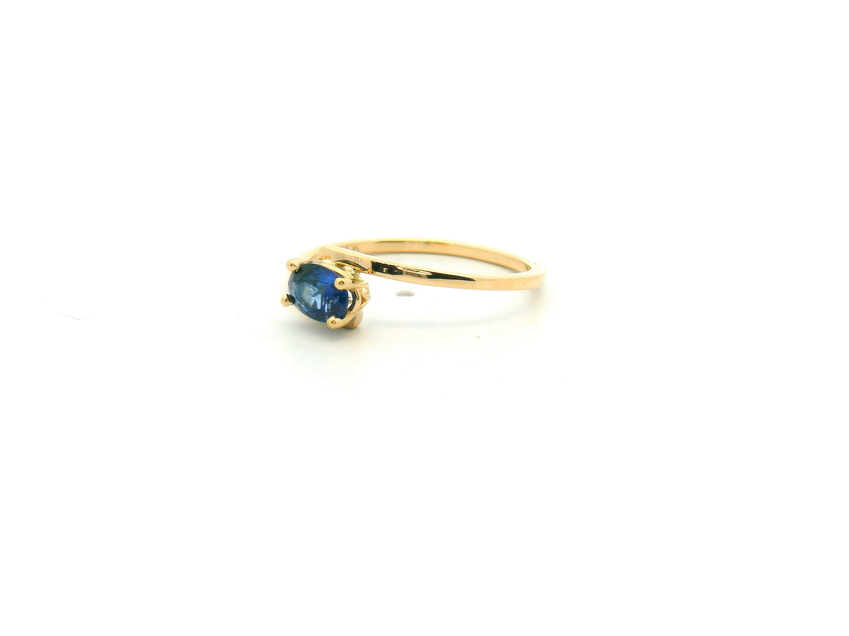 Yellow Oval Blue Sapphire Four-Prong Solitaire Ring