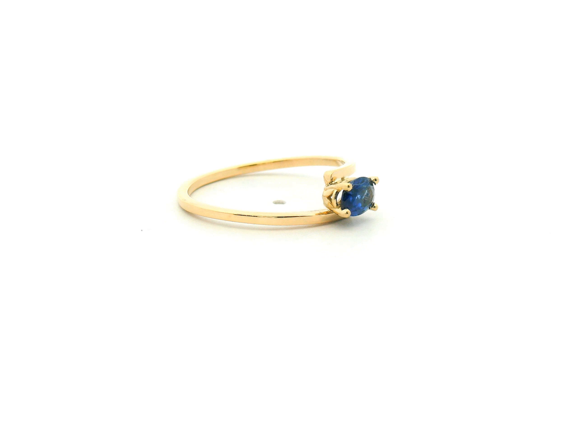 Yellow Oval Blue Sapphire Four-Prong Solitaire Ring
