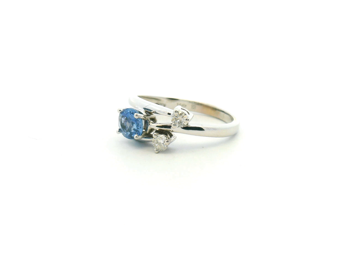 Blue Sapphire and Diamond Bypass Ring